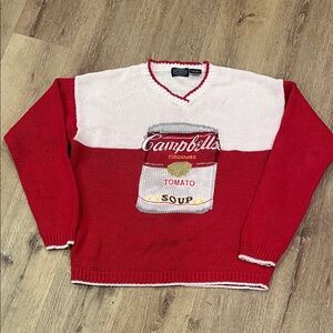 Vintage Red and White V-Neck Campbells Sweater